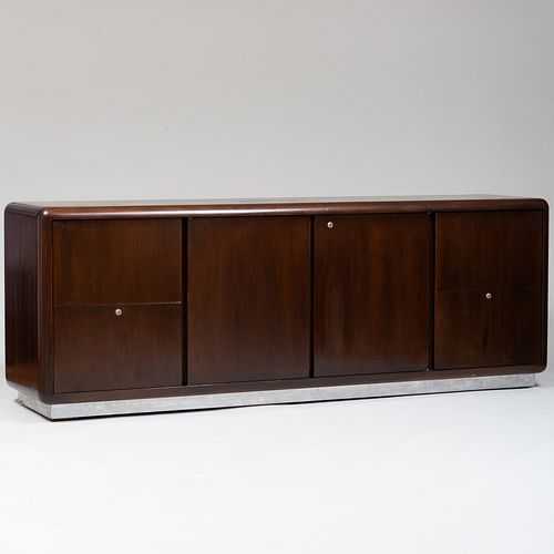 MODERN WALNUT CREDENZA WITH CHROME 3ba772