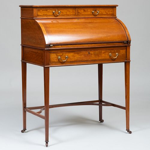 EDWARDIAN INLAID SATINWOOD ROLL-TOP