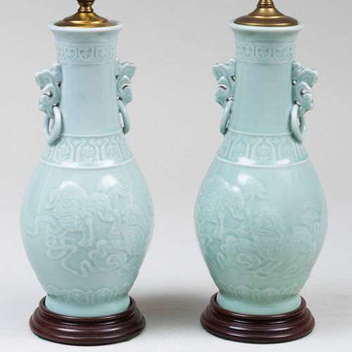 PAIR OF CHINESE ARCHAISTIC CELADON 3ba79c