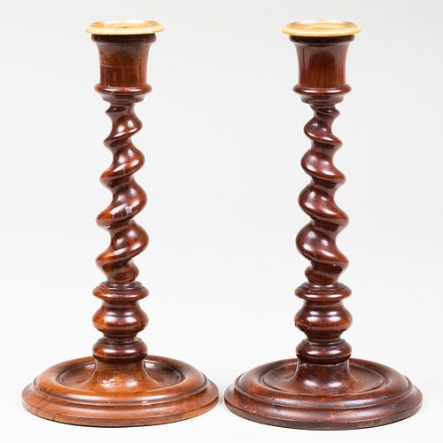 PAIR OF VICTORIAN TURNED YEW WOOD