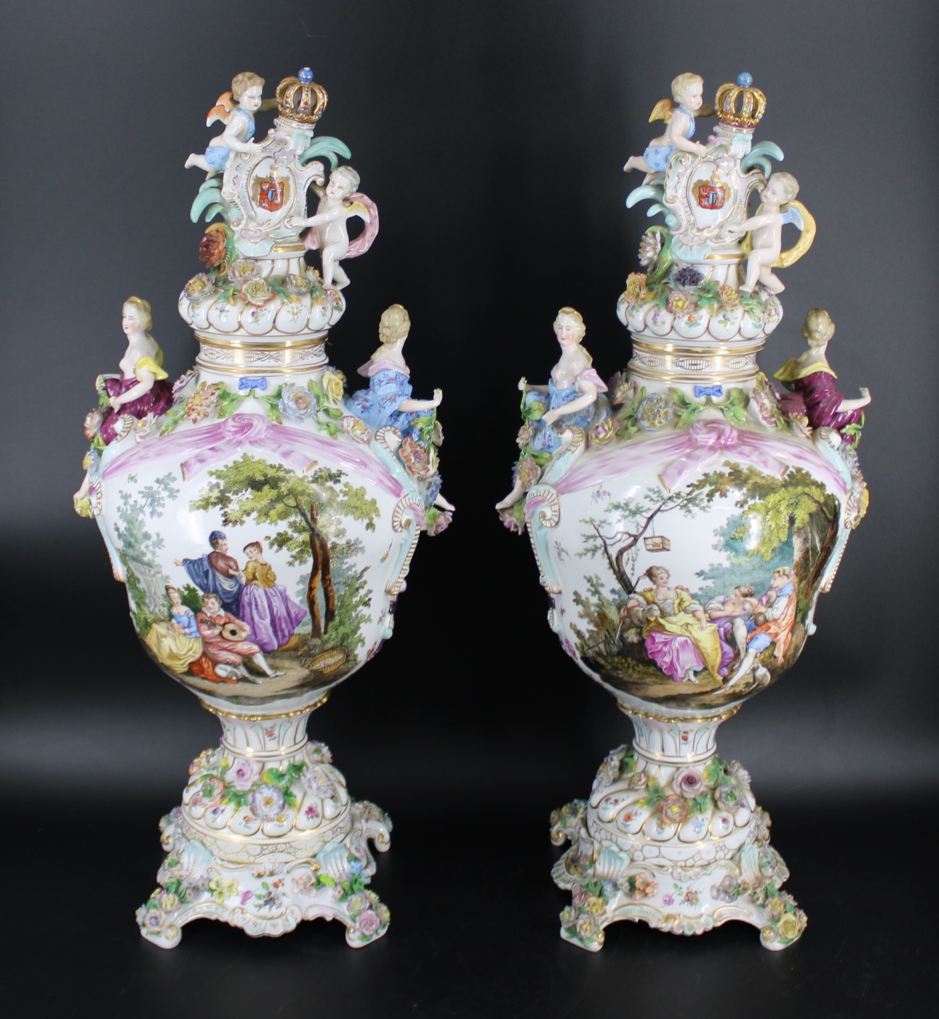 DRESDEN PORCELAIN PR OF LARGE 19TH