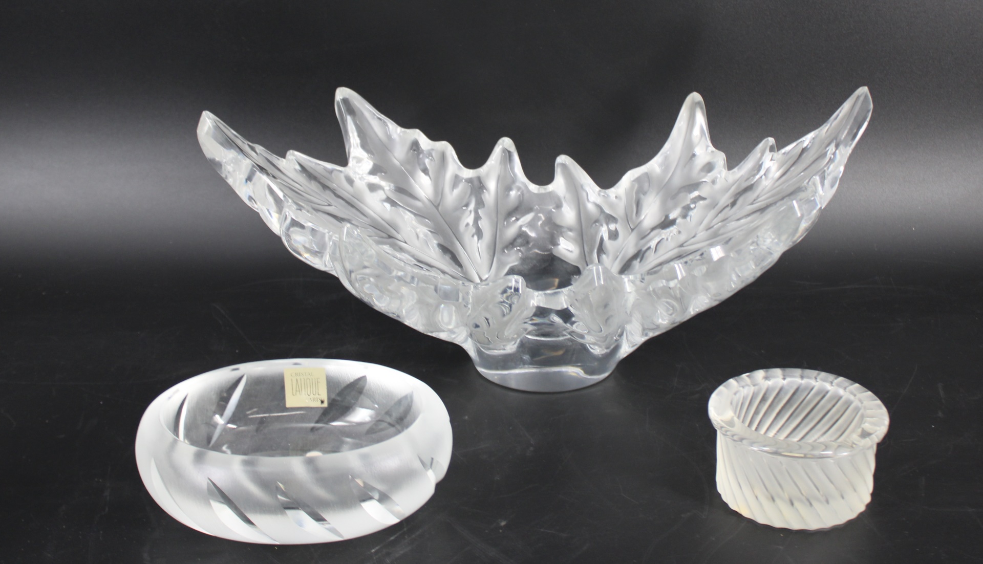 LALIQUE FRANCE GLASS LEAF OWL  3ba8b8