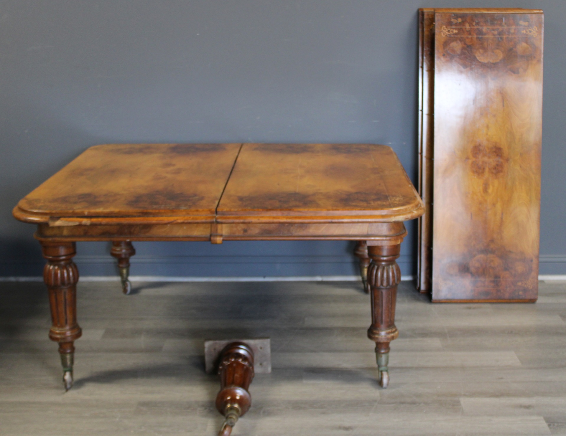 SIGNED ENGLISH WALNUT TABLE WITH CRANK