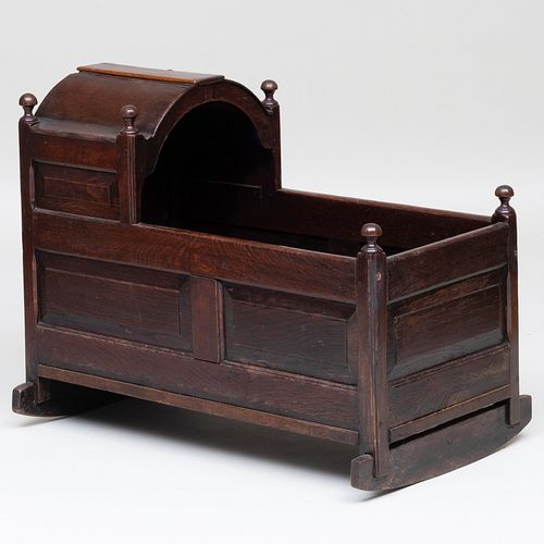 ENGLISH PROVINCIAL CARVED OAK CRADLE27 3b8290