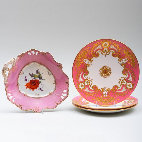 GROUP OF ENGLISH PINK GROUND PORCELAIN