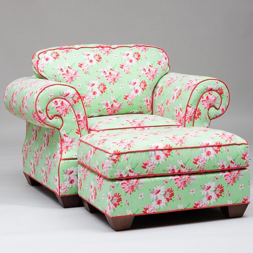 FLORAL LINEN UPHOLSTERED CLUB CHAIR