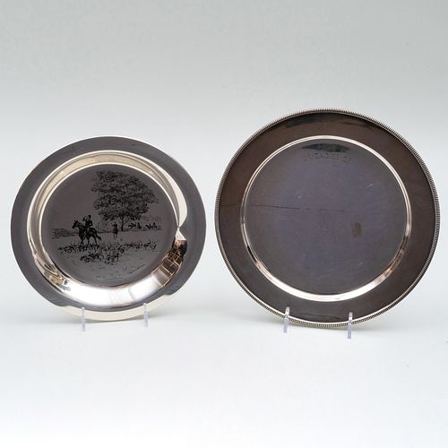 TWO SILVER EQUESTRIAN RELATED PLATESComprising:

After