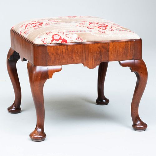 GEORGE III STYLE WALNUT AND UPHOLSTERED