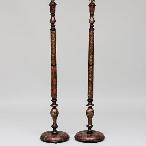 PAIR OF INDIAN PAINTED FLORAL FLOOR