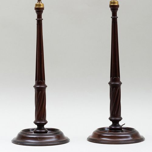 PAIR OF MAHOGANY CANDLESTICK LAMPS25