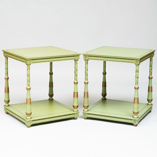 PAIR OF MODERN GREEN PAINTED TWO TIER 3b8378