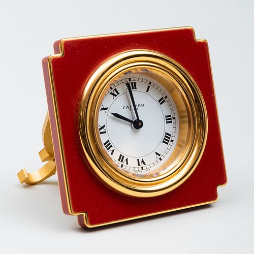 CARTIER GILT-METAL AND ENAMEL TRAVEL