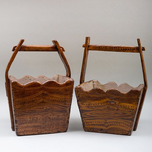 PAIR OF JAPANESE FAUX GRAINED BASKETS21 3b83a8