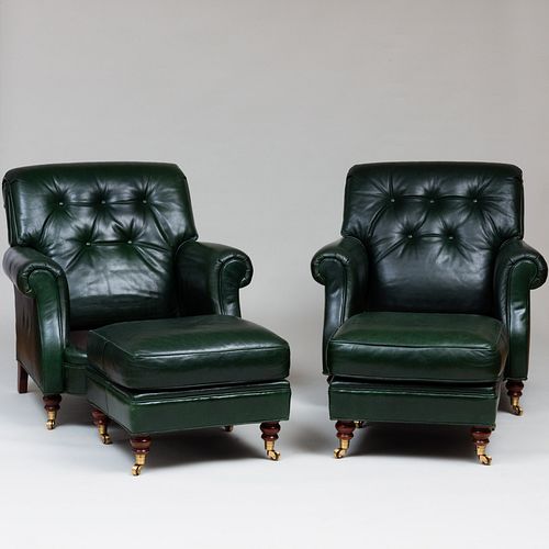 PAIR OF GREEN LEATHER CLUB CHAIRS 3b83bc