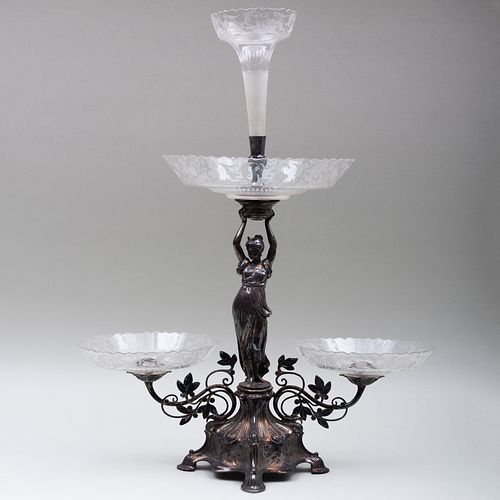 SILVER PLATE AND GLASS FIGURAL EPERGNE29