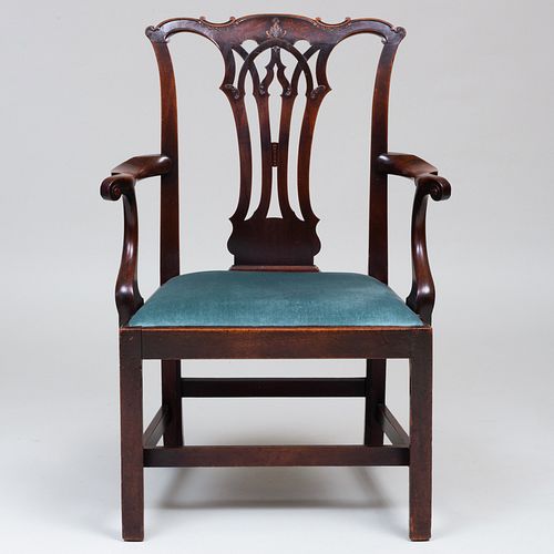 GEORGE III CARVED MAHOGANY ARMCHAIR  3b8461