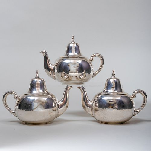 THREE MEXICAN TAXCO SILVER TEAPOTSMarked