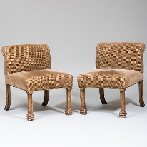 PAIR OF PAINTED METAL AND UPHOLSTERED 3b8564