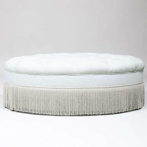 TUFTED GREEN UPHOLSTERED OVAL OTTOMAN  3b8588