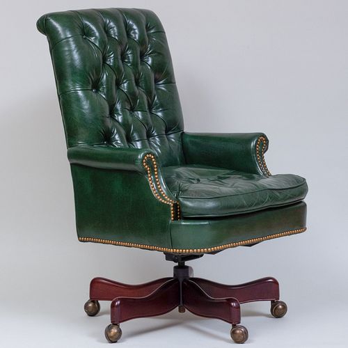 TUFTED GREEN LEATHER DESK CHAIR  3b8582