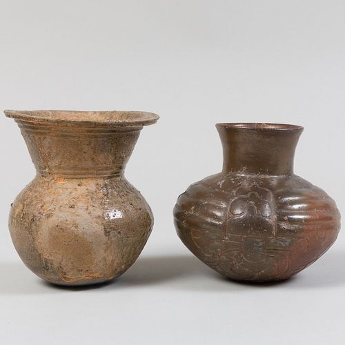 TWO EARTHENWARE VASESThe larger 3b859a