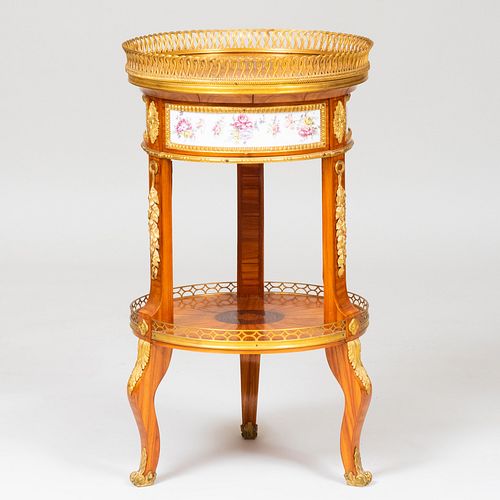 LOUIS XV/XVI STYLE ORMOLU AND PORCELAIN-MOUNTED