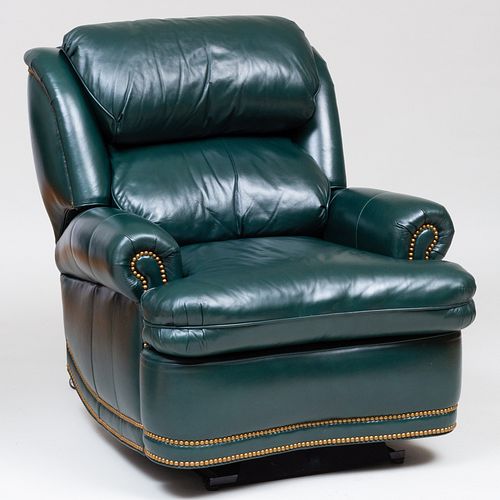 GREEN LEATHER RECLINING ARMCHAIRFitted