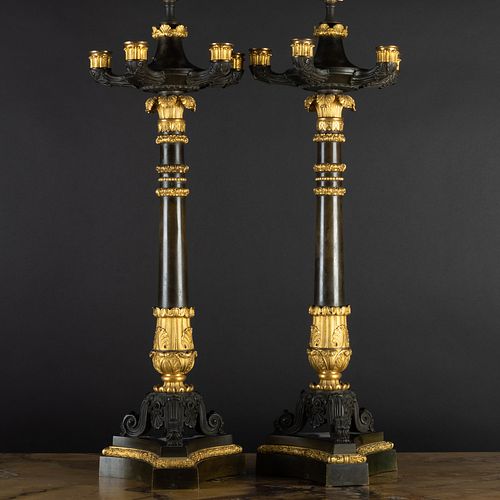 PAIR OF EMPIRE ORMOLU AND PATINATED-BRONZE