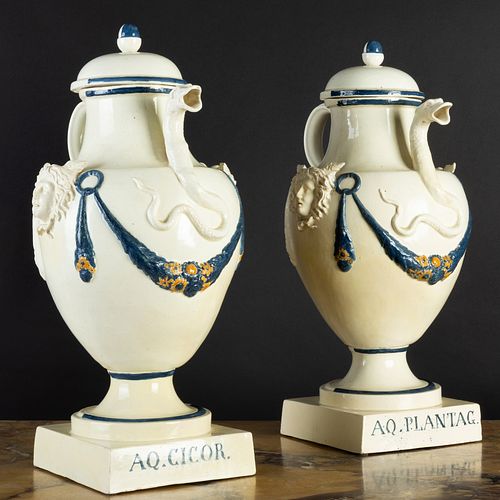 PAIR OF ENGLISH CREAMWARE CLASSICAL