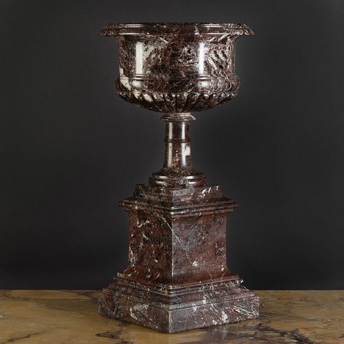 LARGE BROWN MARBLE URN ON PEDESTALThe 3b877f