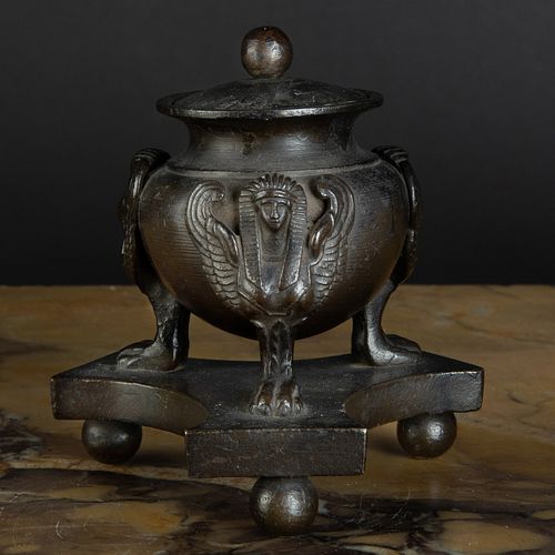 EGYPTIAN REVIVAL METAL INKWELL
