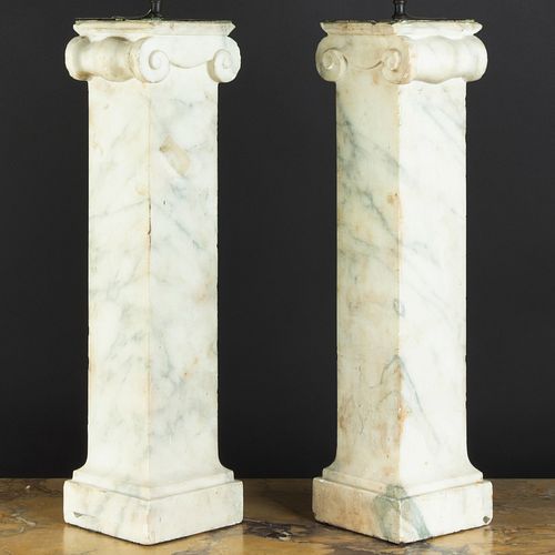 PAIR OF CARVED MARBLE IONIC COLUMNAR 3b87e6