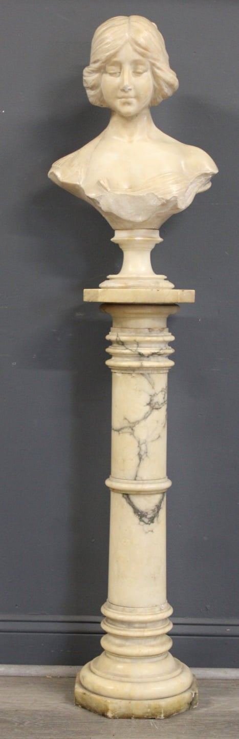 ANTIQUE MARBLE PEDESTAL AND BUST  3b882a