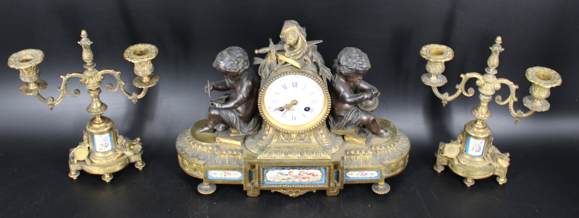 ANTIQUE SEVRES STYLE BRONZE CLOCK