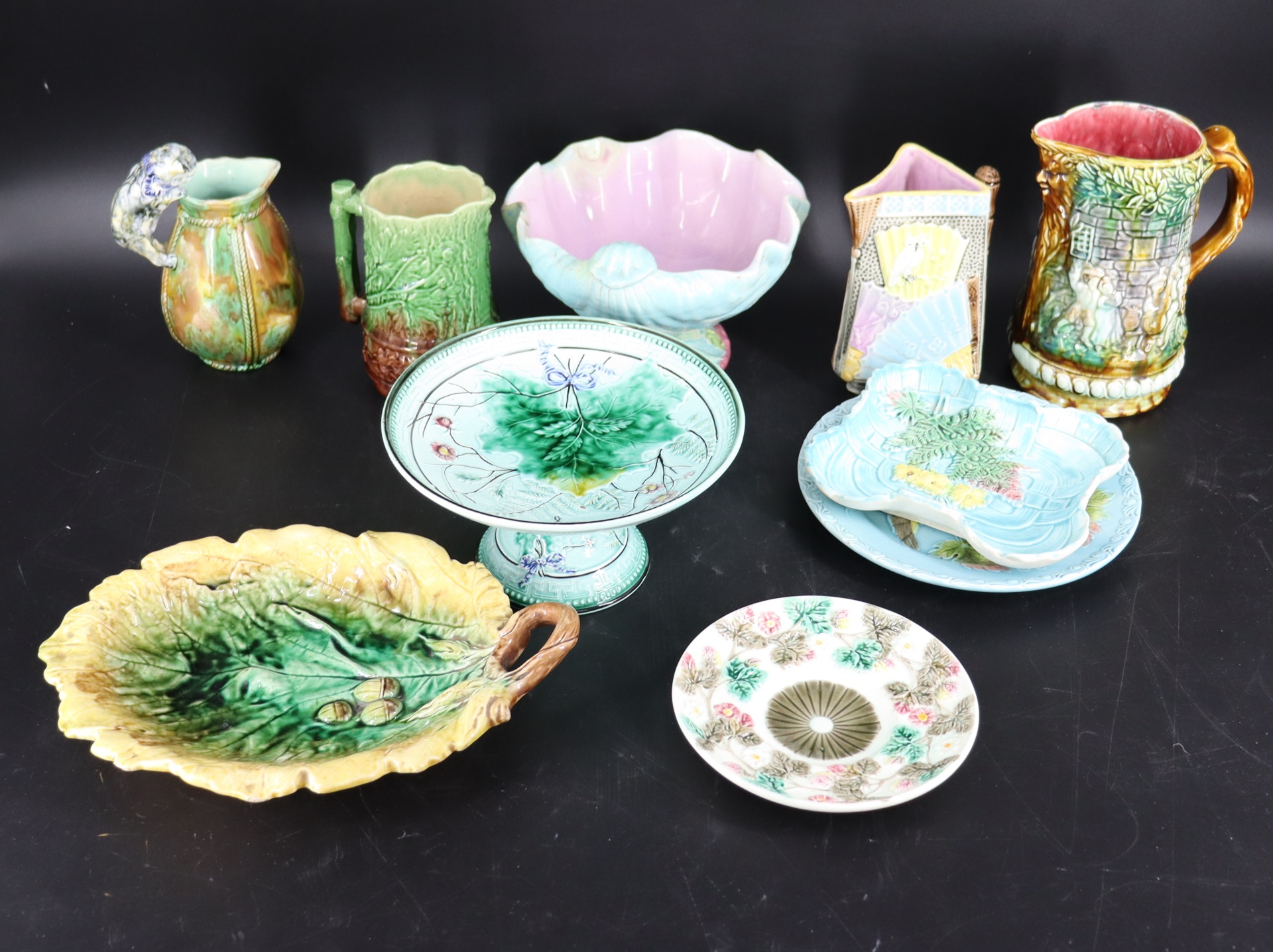 LARGE GROUPING OF ANTIQUE MAJOLICA (10