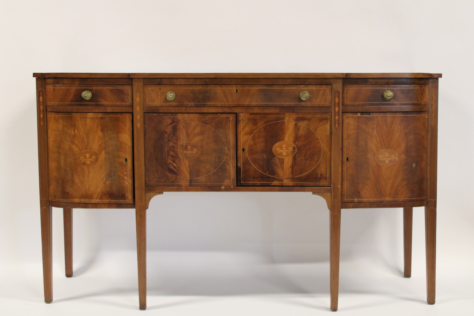 ANTIQUE MAHOGANY INLAID SIDEBOARD.