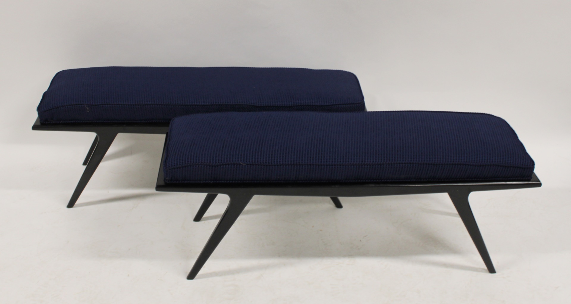 A PAIR OF EBONISED WOOD UPHOLSTERED 3b8a7b