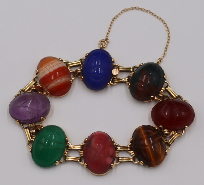JEWELRY. 14KT GOLD AND CARVED SCARAB