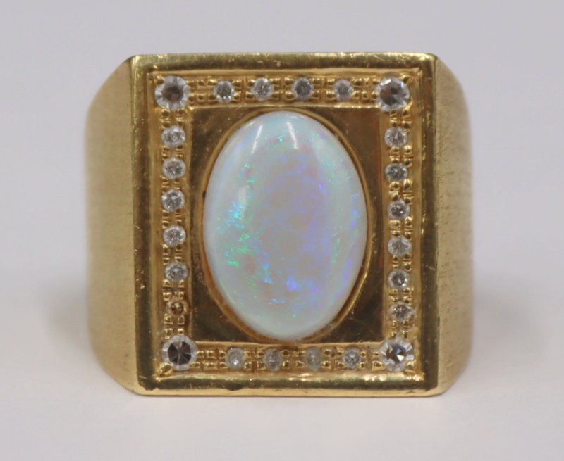 JEWELRY. MEN'S 18KT GOLD, OPAL