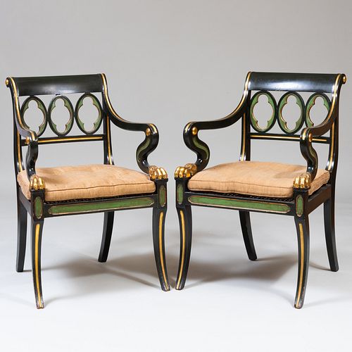 PAIR OF REGENCY STYLE GREEN PAINTED 3b8aff