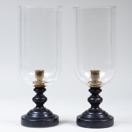 PAIR OF BLACK MARBLE AND GLASS 3b8b04