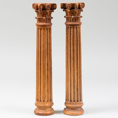 PAIR OF CARVED WOOD FLUTED IONIC 3b8b40