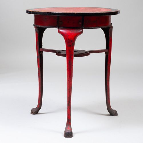 ENGLISH RED PAINTED IRON AND WOOD