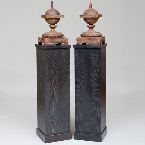 PAIR OF PAINTED IRON FINIALS ON