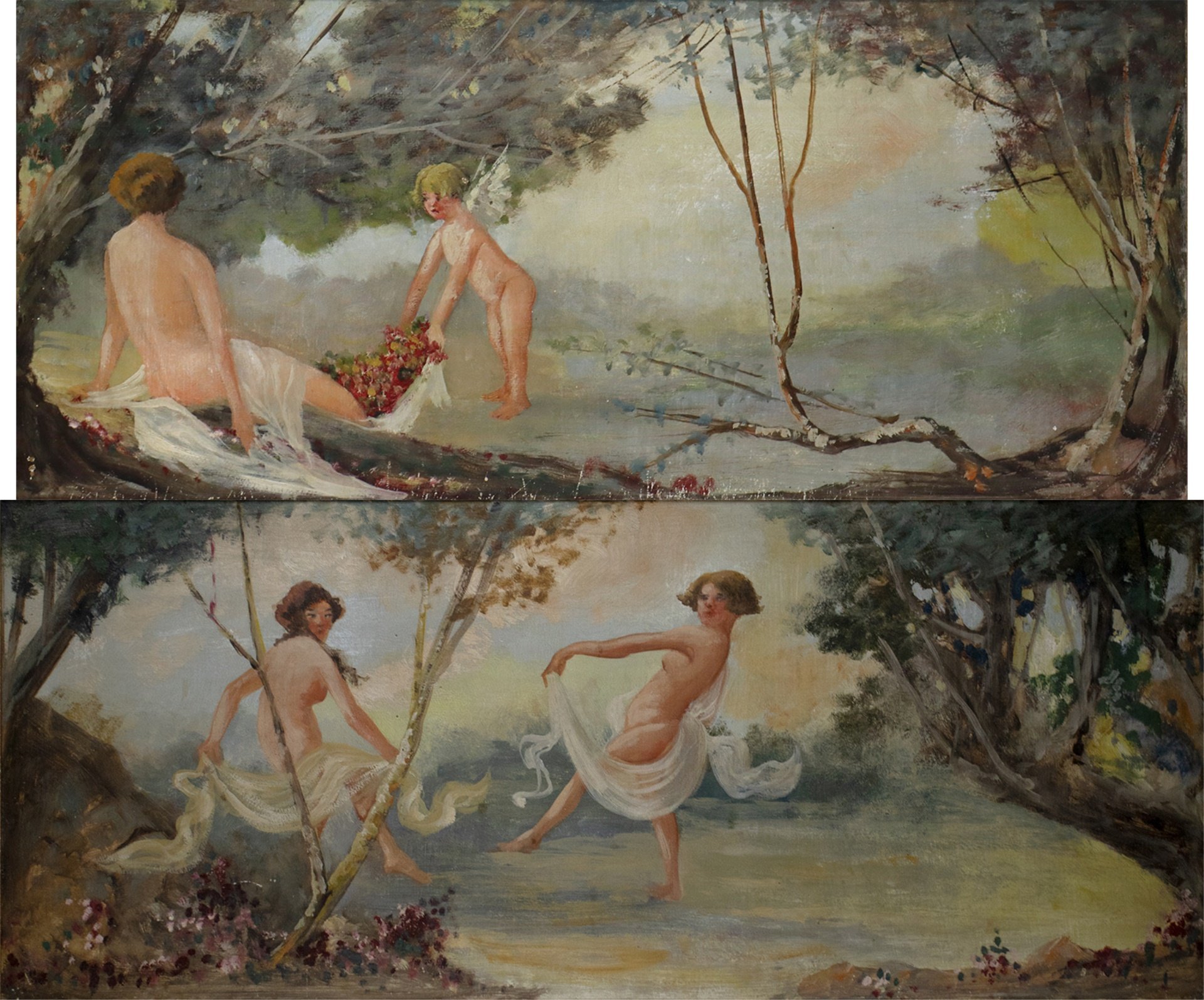 UNSIGNED PAIR OF FOREST NYMPH SCENES  3b8c4f