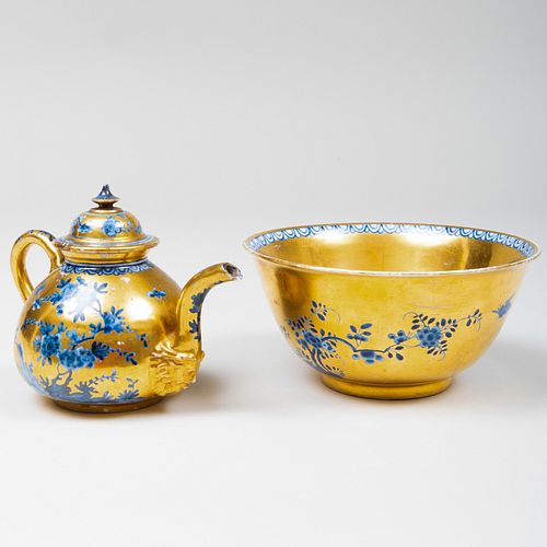 TWO MEISSEN GOLD GROUND PORCELAIN 3b8c58