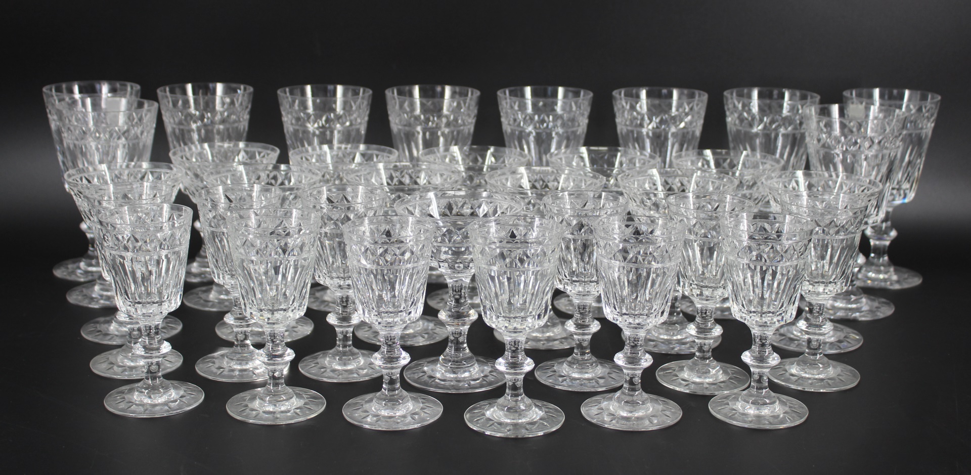 SET OF HAWKES CRYSTAL STEMWARE 34 PCS