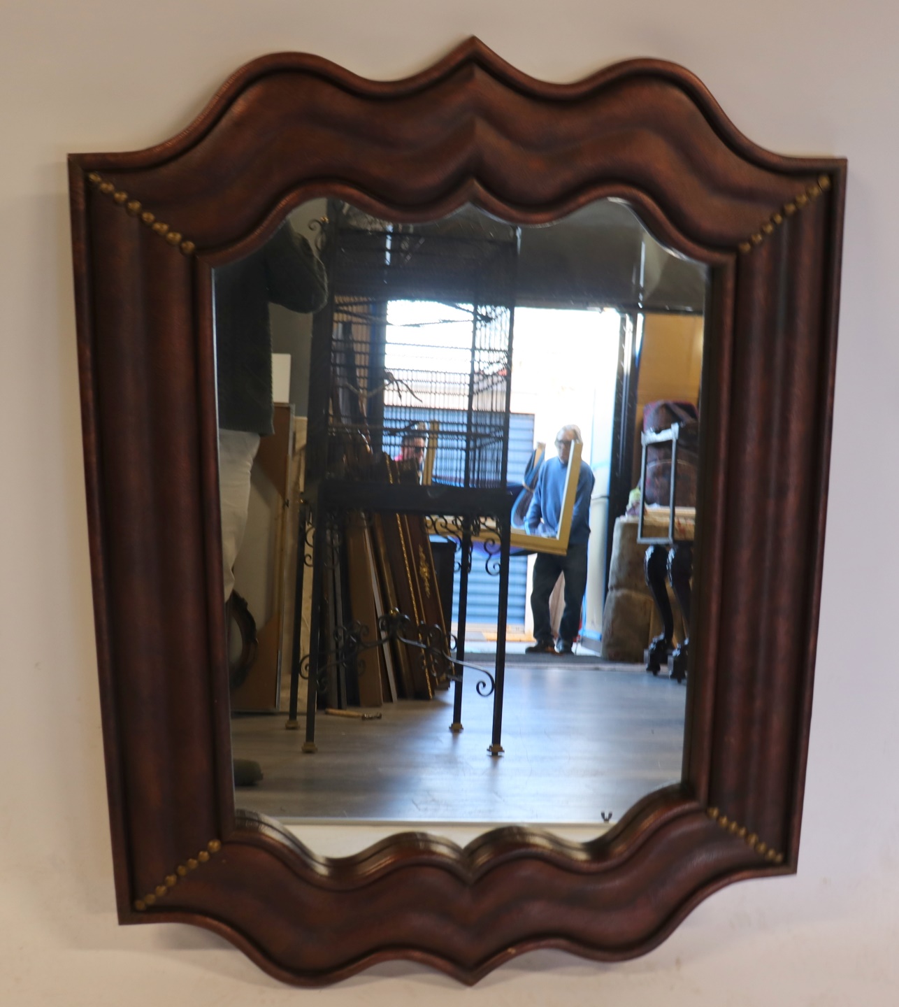 MIDCENTURY STYLE LEATHER CLAD MIRROR