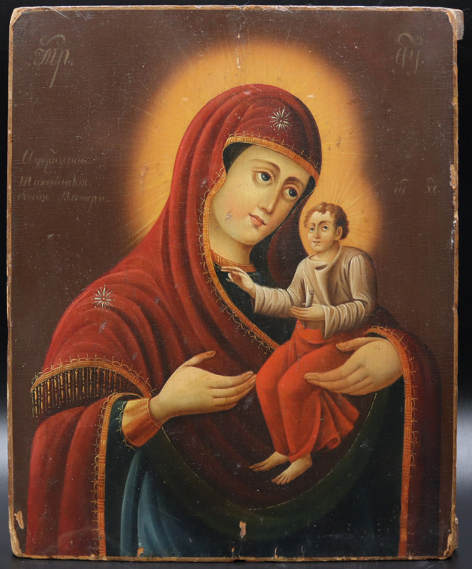 ANTIQUE PAINTED ICON OF MOTHER 3b8cfc