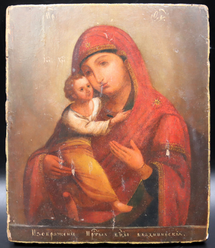 ANTIQUE PAINTED ICON OF MOTHER 3b8cfe